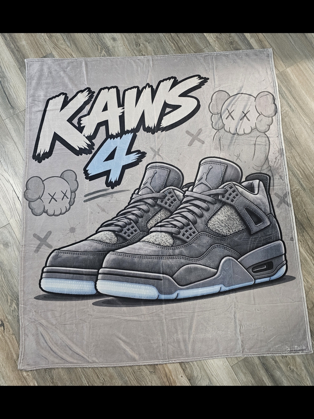 KAWS 4 Graphic Blanket with Grey Sneaker Design
